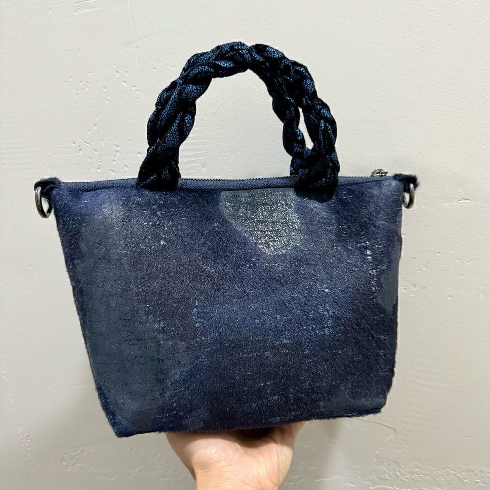 Multi Use Handmade Genuine Hair-On Calfskin & Braided Top Handle Bag/ Crossbody